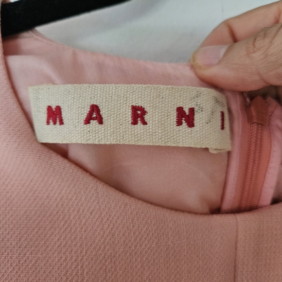 MARNI Wool Crepe Mini Dress 6 Peach Pink Long Sleeve Ruffle Italy - Picture 4 of 15